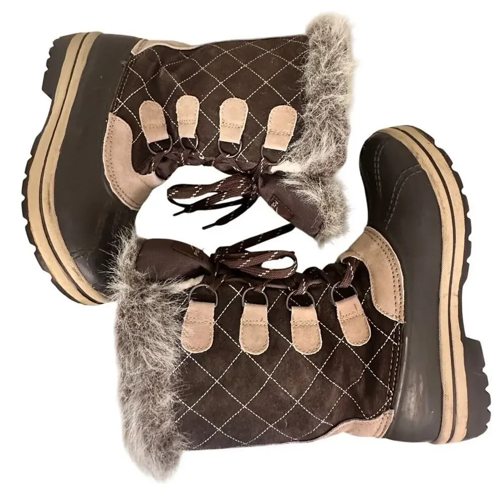Polar Edge Thinsulate Suede Leather Faux Fur Boots Winter Womens Sz 7 Gorpcore - Picture 3 of 16
